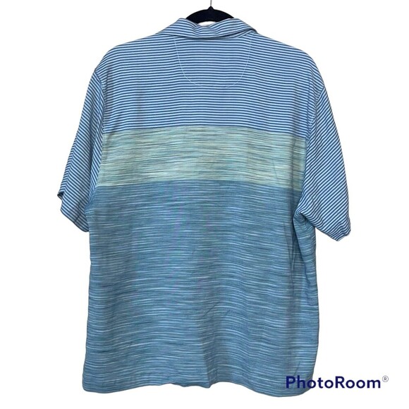 Tommy Bahama Mens Large 100% Silk Hawaiian Shirt Short Sleeve Blue Striped Soft - Picture 2 of 5